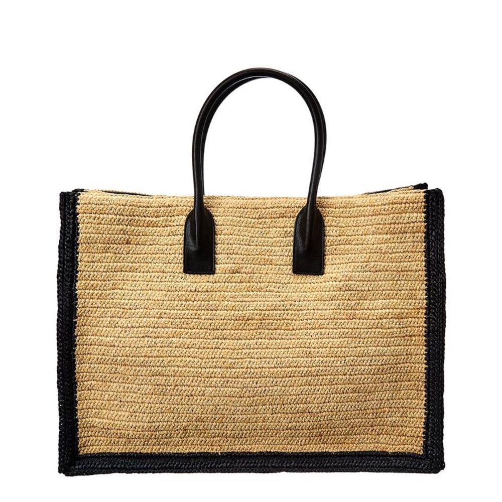 Saint Laurent Rive Gauche Raffia & Leather Tote, Brown - Picture 2 of 4